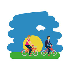 Wall Mural - Woman and man riding bike vector design