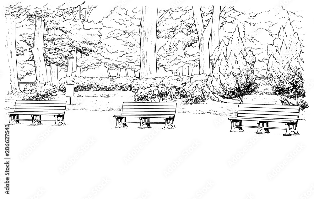 漫画風ペン画イラスト 公園 Stock Illustration | Adobe Stock