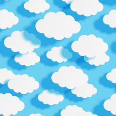 Wall Mural - Seamless pattern with paper clouds on blue sky background for Your design