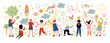 Kids of Different Nationalities Painting and Drawing with Brushes and Pencils on White Wall Vector Illustration