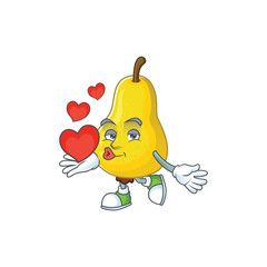 Sticker - With heart yellow pear cartoon character on white background