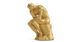 Golden Thinker  Isolated On White Background 3D Illustration.