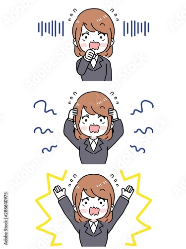 おどろく ショック スーツの女性 茶髪ボブ バリエーション Stock Illustration Adobe Stock