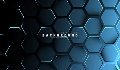 Wall Mural - abstract hexagon blue neon gradient pattern on a dark background technology style. honeycomb. vector