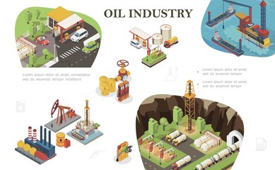 Poster - Isometric Oil Industry Composition