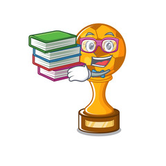 Canvas Print - Student with book soccer trophy above cartoon wooden table