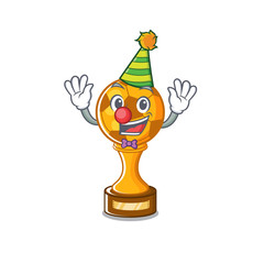 Wall Mural - Clown soccer trophy above cartoon wooden table