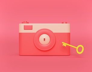 Poster - keyhole on a camera with a key. minimal concept. 3d rendering