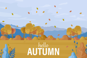 Wall Mural - Autumn landscape Vector. Fall season background flat styles