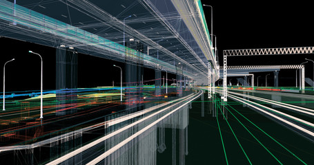 Wall Mural - the bim model of the object of transport infrastructure of wireframe view