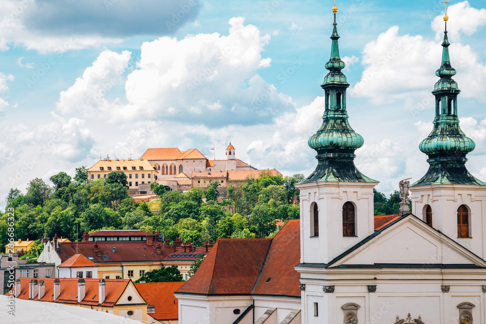 Obraz na płótnie Spilberk Castle and cityscape from Old Town Hall tower in Brno, Czech Republic w salonie