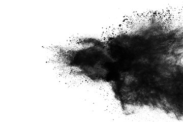 abstract powder splatted background. black powder explosion on white background. colored cloud. colo