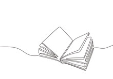 Continuous One Line Drawing Open Book With Flying Pages. Vector Illustration Education Supplies Back To School Theme.