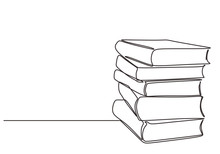 Stack Of Books On A White Background. Continuous One Line Drawing Education Supplies Vector Illustration Minimalism