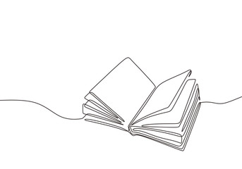 continuous one line drawing open book with flying pages. vector illustration education supplies back