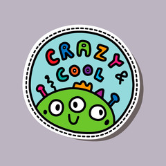 Leinwandbilder - Crazy cool dude hand drawn vector illustration sticker pin logo in cartoon style lettering