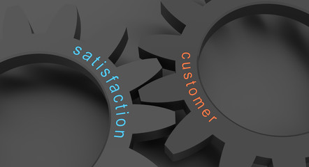 Poster - customer satisfaction concept with wheel in a grey background, 3d illustration for wallpaper and background