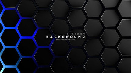 Wall Mural - abstract black hexagon pattern on blue neon background technology style. honeycomb. vector illustrat