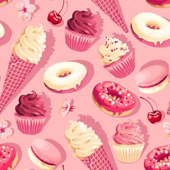 Wall Mural - Seamless vector pattern with high detail sweets