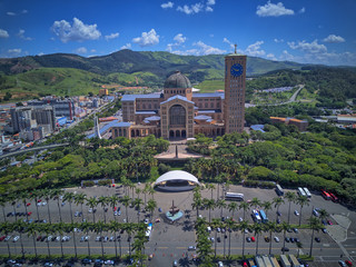 Wall Mural - Aerial view of Aparecida Cathedral, São Paulo, Brazil. Sunny day and lush nature.