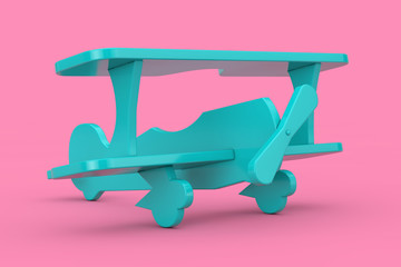 Poster - Children Toy Blue Plastic Biplane Airplane Mock Up Duotone. 3d Rendering