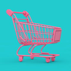 Aufkleber - Pink Shopping Cart Trolley Mock Up Duotone. 3d Rendering