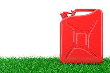 Aufkleber - Eco Fuel Concept. Red Metal Jerrycan in a Green Grass. 3d Rendering