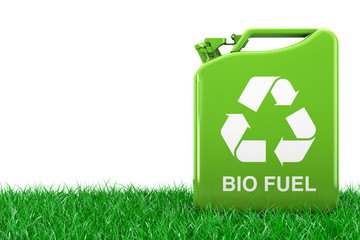 Aufkleber - Eco Fuel Concept. Green Metal Jerrycan with Recycle and Bio Fuel Sign in Green Grass. 3d Rendering