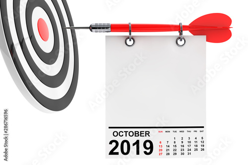 Fotomural Calendar October 2019 with Target. 3d Rendering