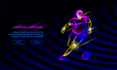 Wall Mural - Soccer player dribbling with a soccer ball. Vector Sport Background for Landing Page Template.