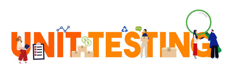 Poster - Unit testing in the form of programming development code, Vector illustration