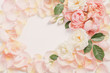 rose flowers and petals on white background