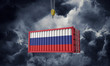© ink drop - Russia trade cargo container hanging against dark clouds. 3D Render