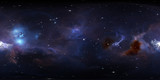 Fototapeta  - 360 degree space background with glowing huge nebula with young stars, equirectangular projection, environment map. HDRI spherical panorama.