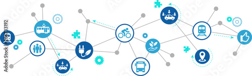 Fotomural new mobility icon concept – ecological public transport alternatives: bus, bike,