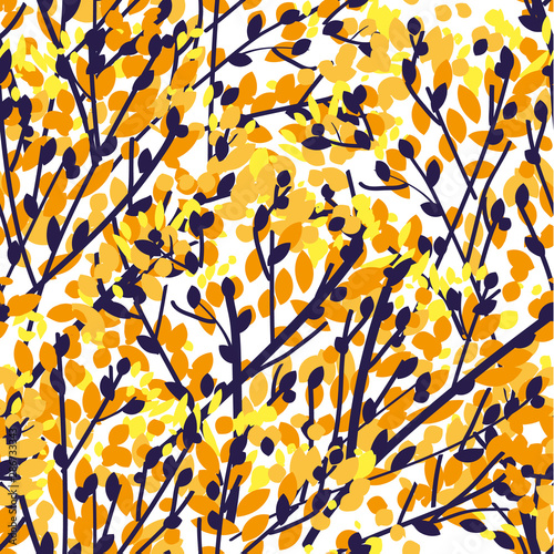Blue and orange branch silhouette seamless pattern
