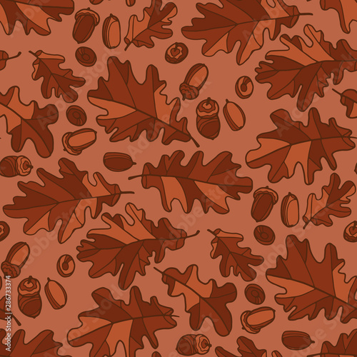 Autumn oak leaves and seeds seamless pattern