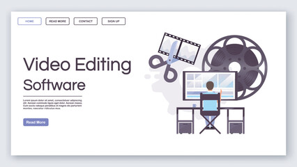 Poster - Video editing software landing page vector template. Post production website interface idea with flat illustrations. TV engineering homepage layout. Web banner, webpage cartoon concept