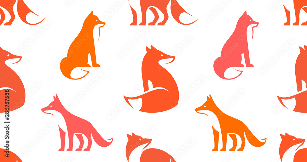 Seamless pattern with Fox logo. isolated on white background - obrazy, fototapety, plakaty 