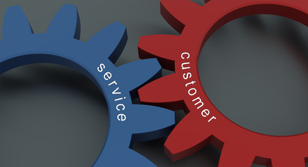 Poster - customer service concept with wheel in a grey background, 3d illustration for wallpaper and background