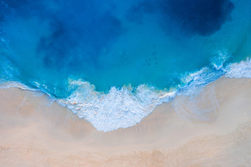 Aerial view of Kelingking Beach in Nusa Penida island, Bali in Indonesia.