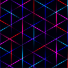 Wall Mural - Neon triangle vivid laser grid on dark background. Eps 10
