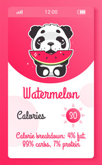 Calorie counter kids mobile app screen with cartoon kawaii character. Food tracker smartphone girlish widget, application design mockup with panda bear. Calorie calculator phone page and animal