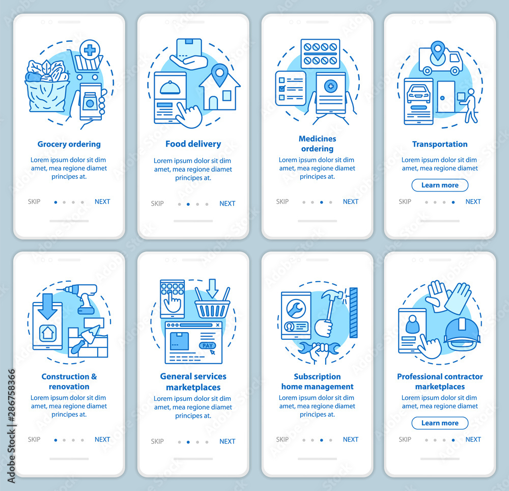 Supply and demand onboarding mobile app page screen with linear ...