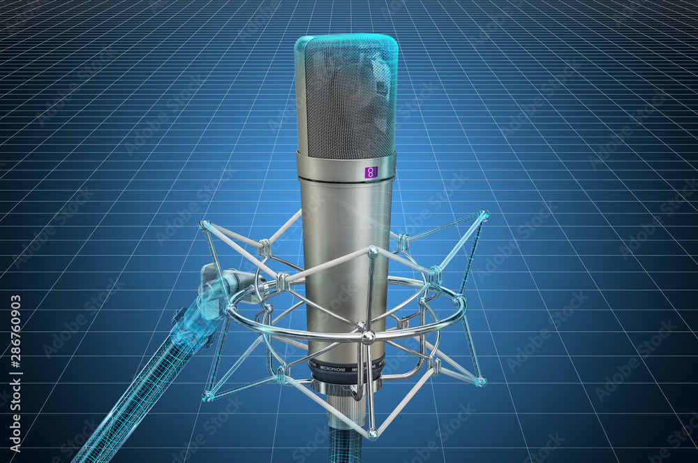 Solidworks Microphone Visualization 3d cad model of microphone with shock-mount, blueprint ...