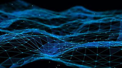 Poster - Abstract polygonal space. Connection dots and lines structure. Digital background. Triangular business wallpaper. 3d