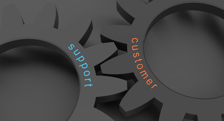 Poster - customer support concept with wheel in a grey background, 3d illustration for wallpaper and background