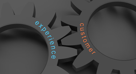 Poster - customer experience concept with wheel in a grey background, 3d illustration for wallpaper and background