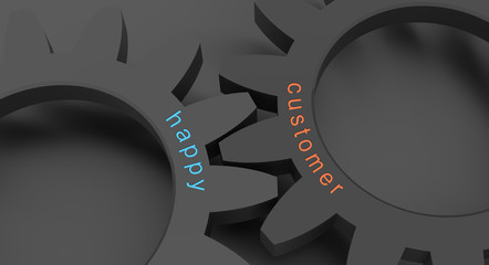 Poster - customer happy concept with wheel in a grey background, 3d illustration for wallpaper and background
