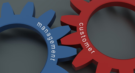 Poster - customer management concept with wheel in a grey background, 3d illustration for wallpaper and background